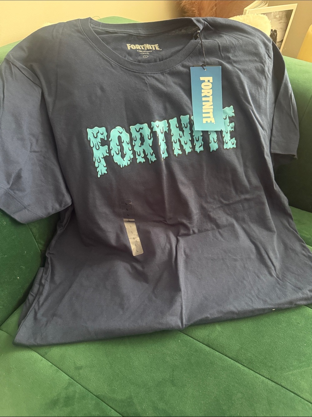 Fortnite Women's Navy Short Sleeve Tee with Aqua Logo